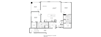 A floor plan of a two bedroom apartment with two bathrooms.