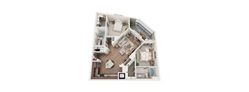 A floor plan of a house with a kitchen, living room, and two bedrooms.
