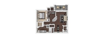 A floor plan of a house with a kitchen, living room, and two bedrooms.