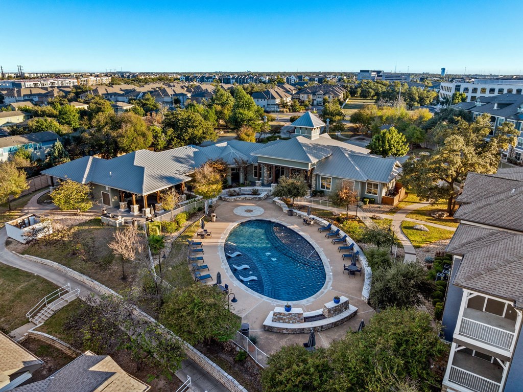 Aerial Pool View at Bridge at Indigo, Austin, TX, 78717