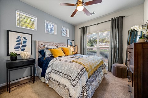 Bedroom With Ceiling Fan at Bridge at Southpark Meadows, Austin, 78748