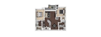 A floor plan of a house with a kitchen, living room, and bedrooms.