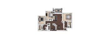 A floor plan of a house with a kitchen, living room, and two bedrooms.