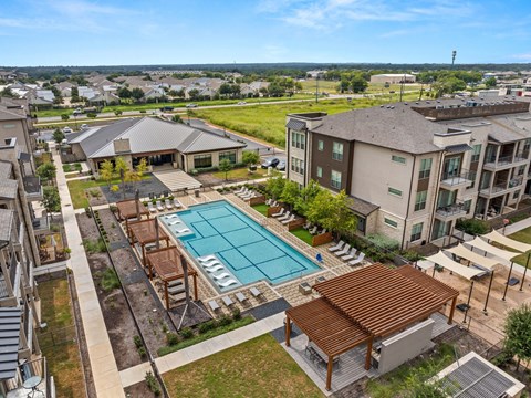 Aerial Pool View at The Haywood Apartments, Austin, TX, 78748