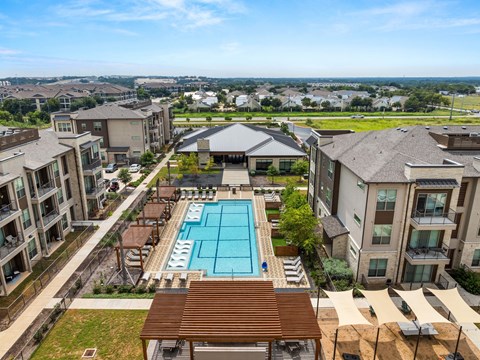 Pool Aerial View at The Haywood Apartments, Austin, TX