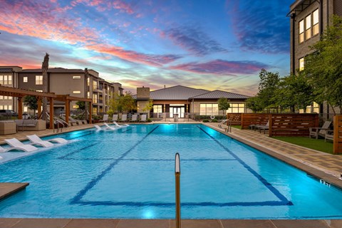 Twilight Pool at The Haywood Apartments, Austin, TX
