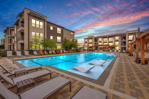Night View Of Pool at The Haywood Apartments, Austin, Texas