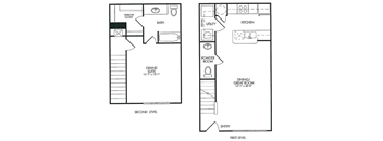 A floor plan of a two level home with a grand suite on the second level and a dining/great room on the first level.