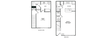 A floor plan of a two-level home with a grand suite on the second level and a dining/great room on the first level.