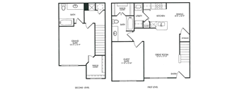 A floor plan of a two-story home with a grand suite on the second level and a great room on the first level.