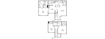 A black and white floor plan of a two-story house with a grand suite on the first floor and a guest suite on the second floor.