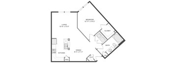 A black and white image of a floor plan for a small house.