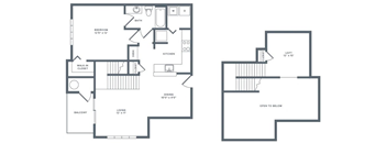 A floor plan of a two bedroom apartment with a living room and balcony.
