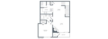 A floor plan of a home layout with a living room, dining room, kitchen, and bedroom.