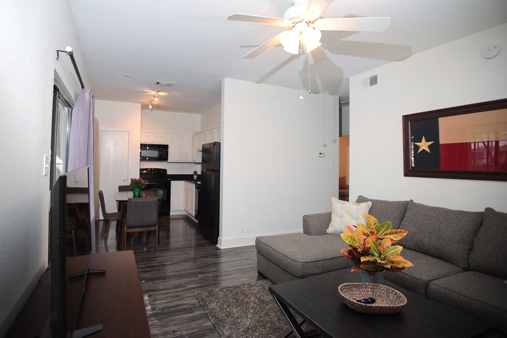 a living room with a couch and a table