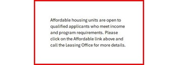 A sign informs that affordable housing units are open to qualified applicants.