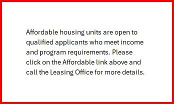 A sign informs that affordable housing units are open to qualified applicants.