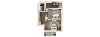 1 bed 1 bath floor plan at Livano Trinity Apartments, Nashville