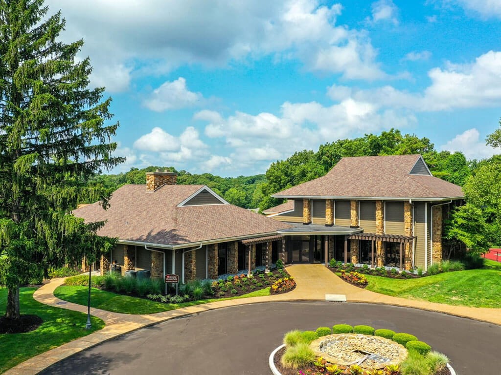 Aerial view of clubhouse at 15Seventy, Chesterfield, MO 63017