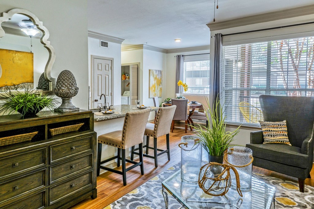 Dining Room With Kitchen at The Aster Sugar Land Apartments, Sugar Land, Texas