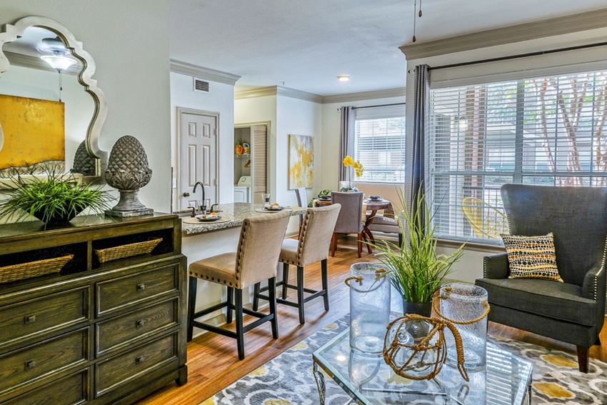 Dining Room With Kitchen Dining Room With Kitchen at The Aster Sugar Land Apartments, Sugar Land, Texas