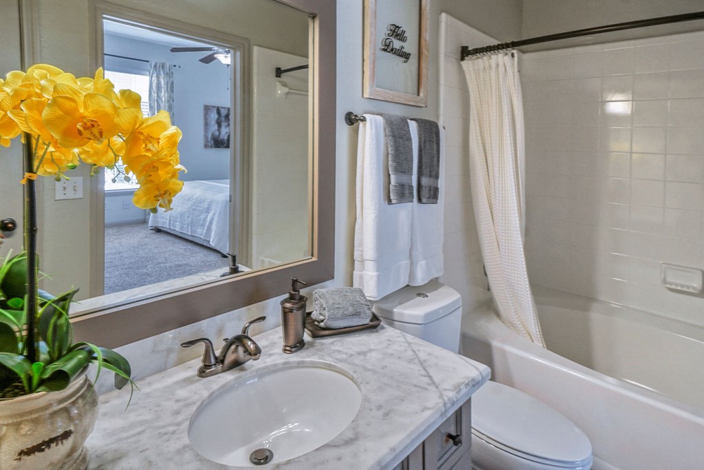 Bathroom With Bathtub at The Aster Sugar Land Apartments, Sugar Land, Texas