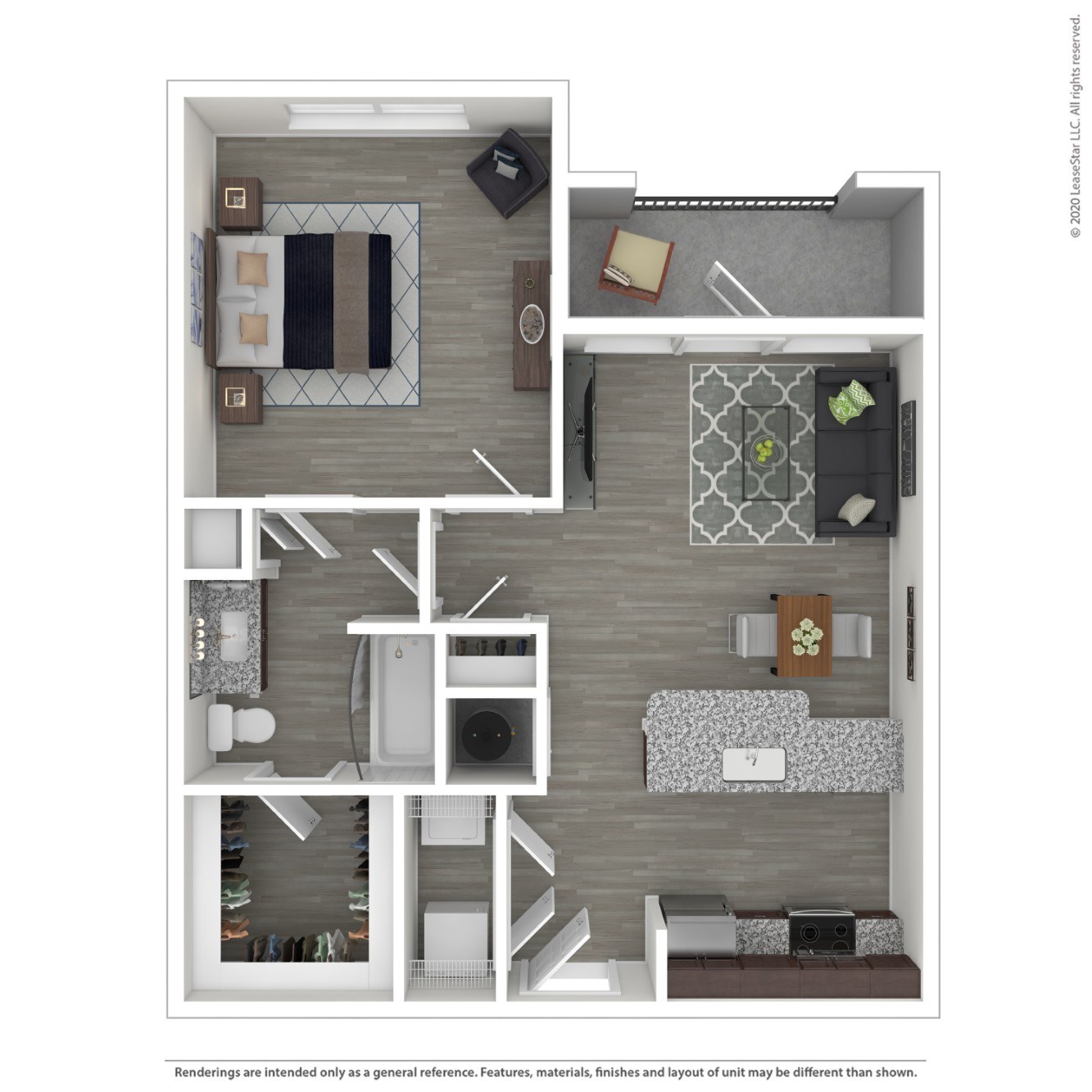 Barker 1 Bed Floor Plan at Caldwell, Houston, TX