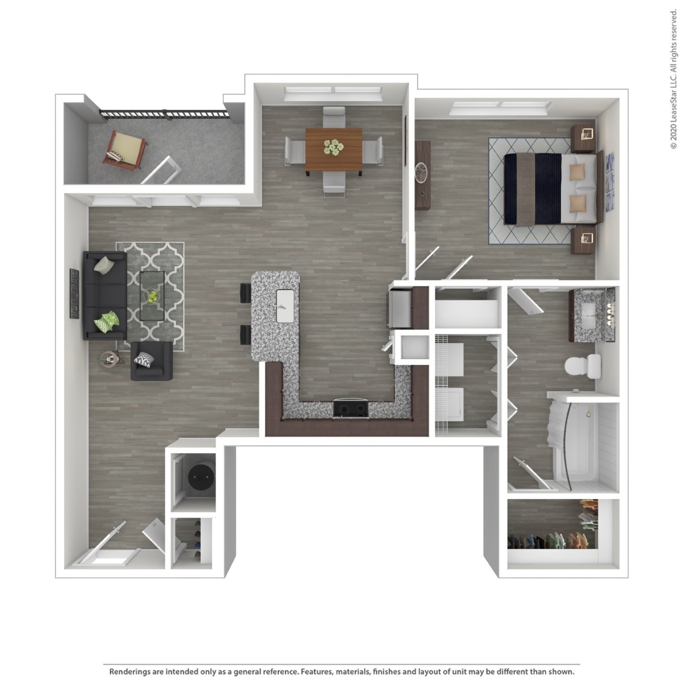 1 Bed Greenhouse Floor Plan at Caldwell, Houston, TX
