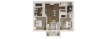 2 bed 2 bath floor plan at Livano Trinity Apartments, Nashville, Tennessee