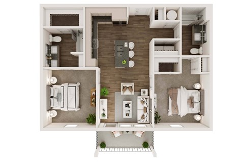 2 bed 2 bath floor plan at Livano Trinity Apartments, Nashville, Tennessee