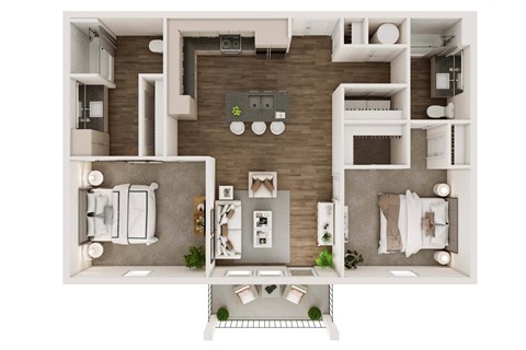 2 bed 2 bath floor plan A at Livano Trinity Apartments, Nashville