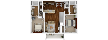 2 bedroom, 2 bathroom 1088 sq ft floorplan located at Hall Creek in Arlington, TN 38002
