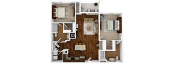 2 bedroom, 2 bathroom 1130 sq ft floorplan located at Hall Creek in Arlington, TN 38002