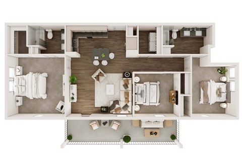 3 bed 2 bath floor planat Livano Trinity Apartments, Nashville, TN