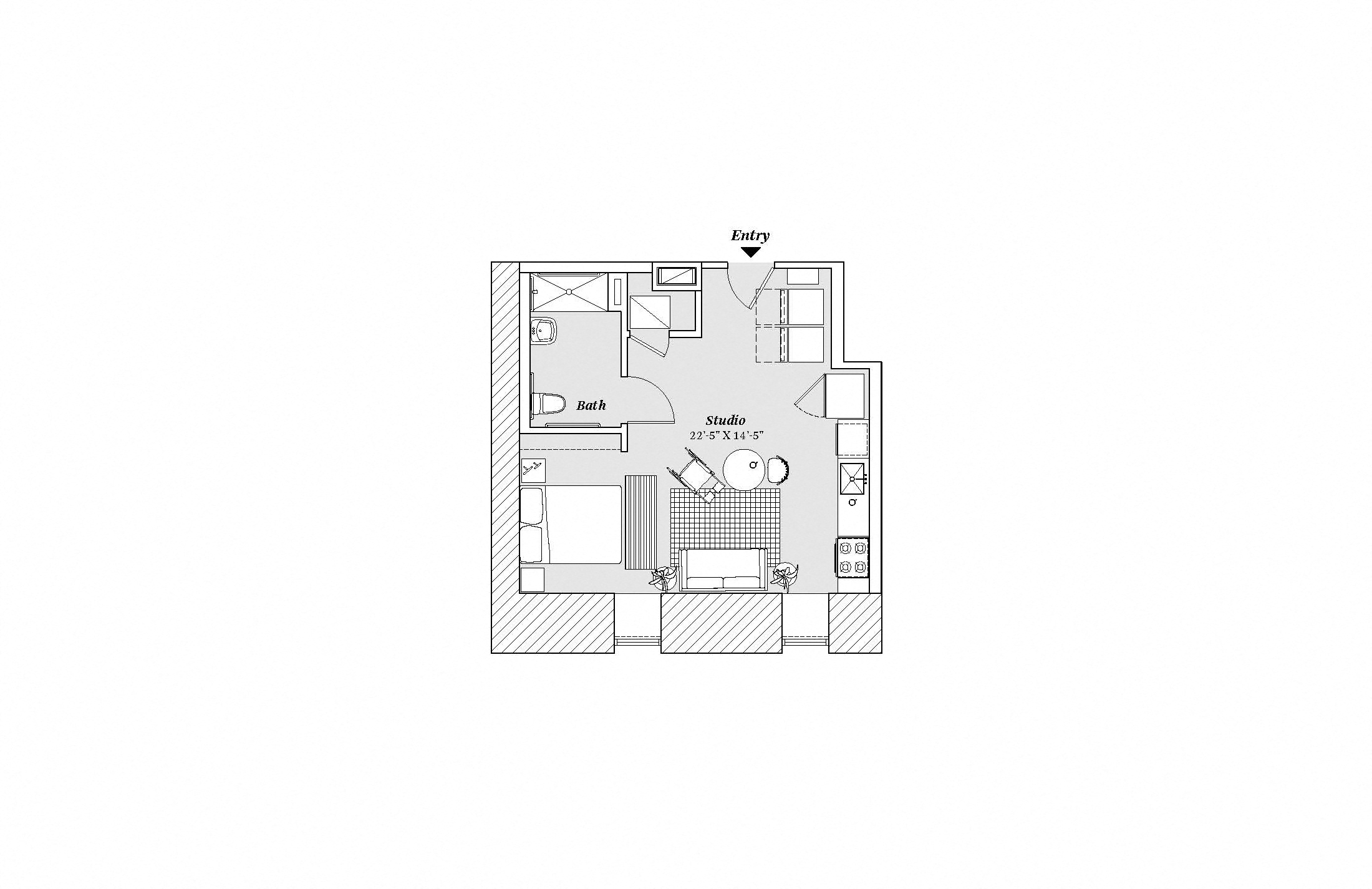 1 bed 1 bath A3 ADA Floor Plan at 99 Front, Memphis, Tennessee