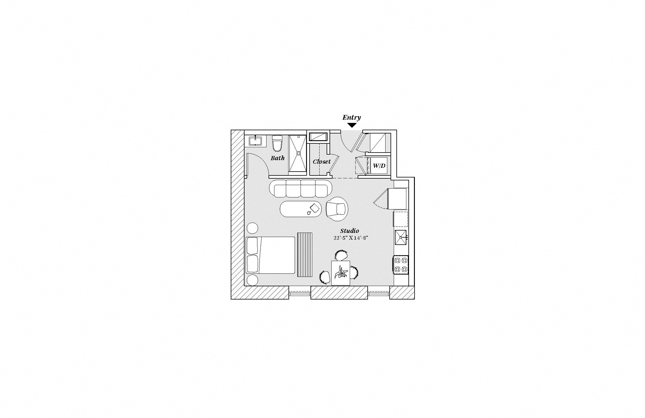 1 bed 1 bath A3 Floor Plan at 99 Front, Memphis, 38103