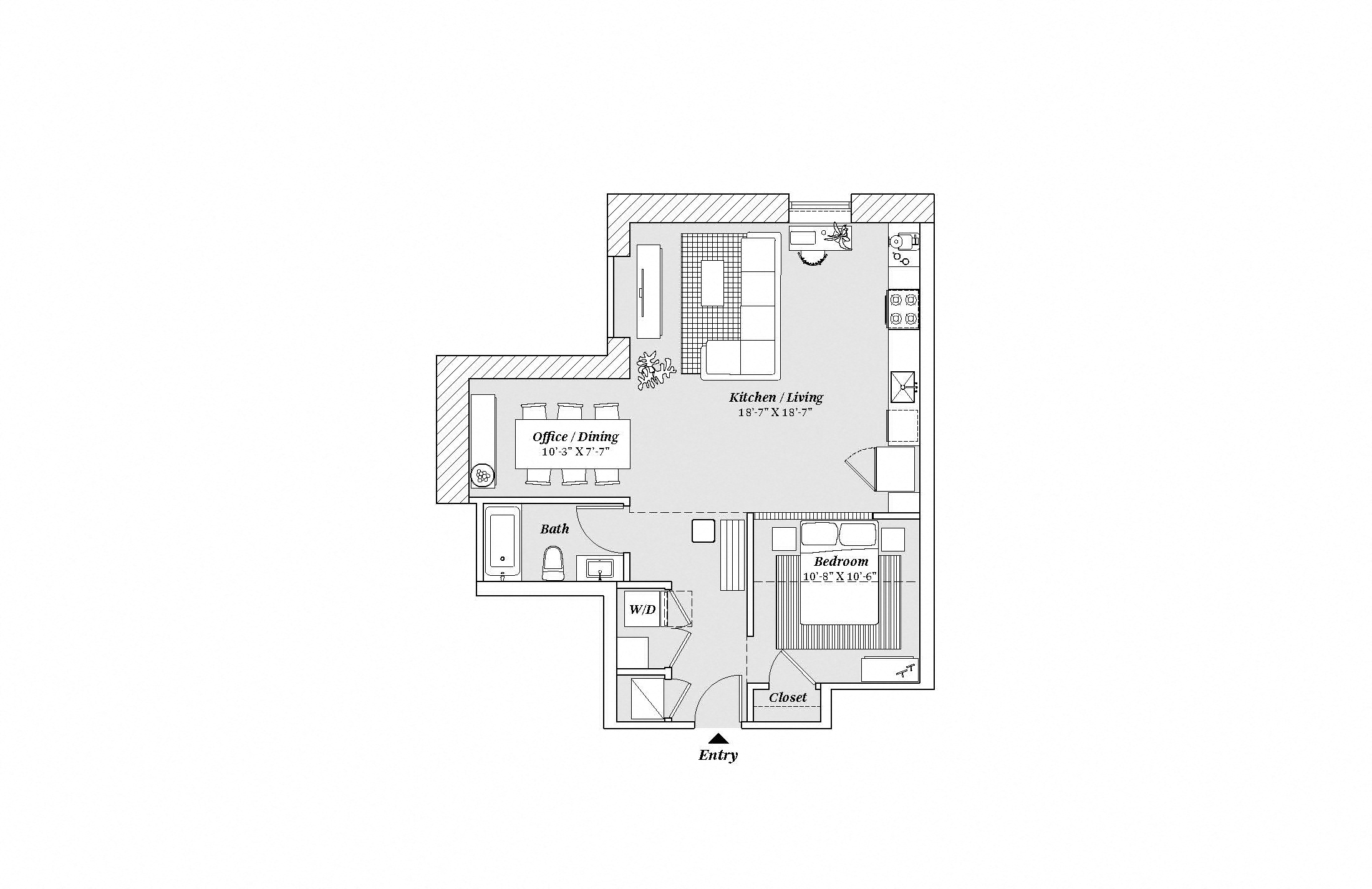 2 bed 2 bath B1 Floor Plan at 99 Front, Tennessee