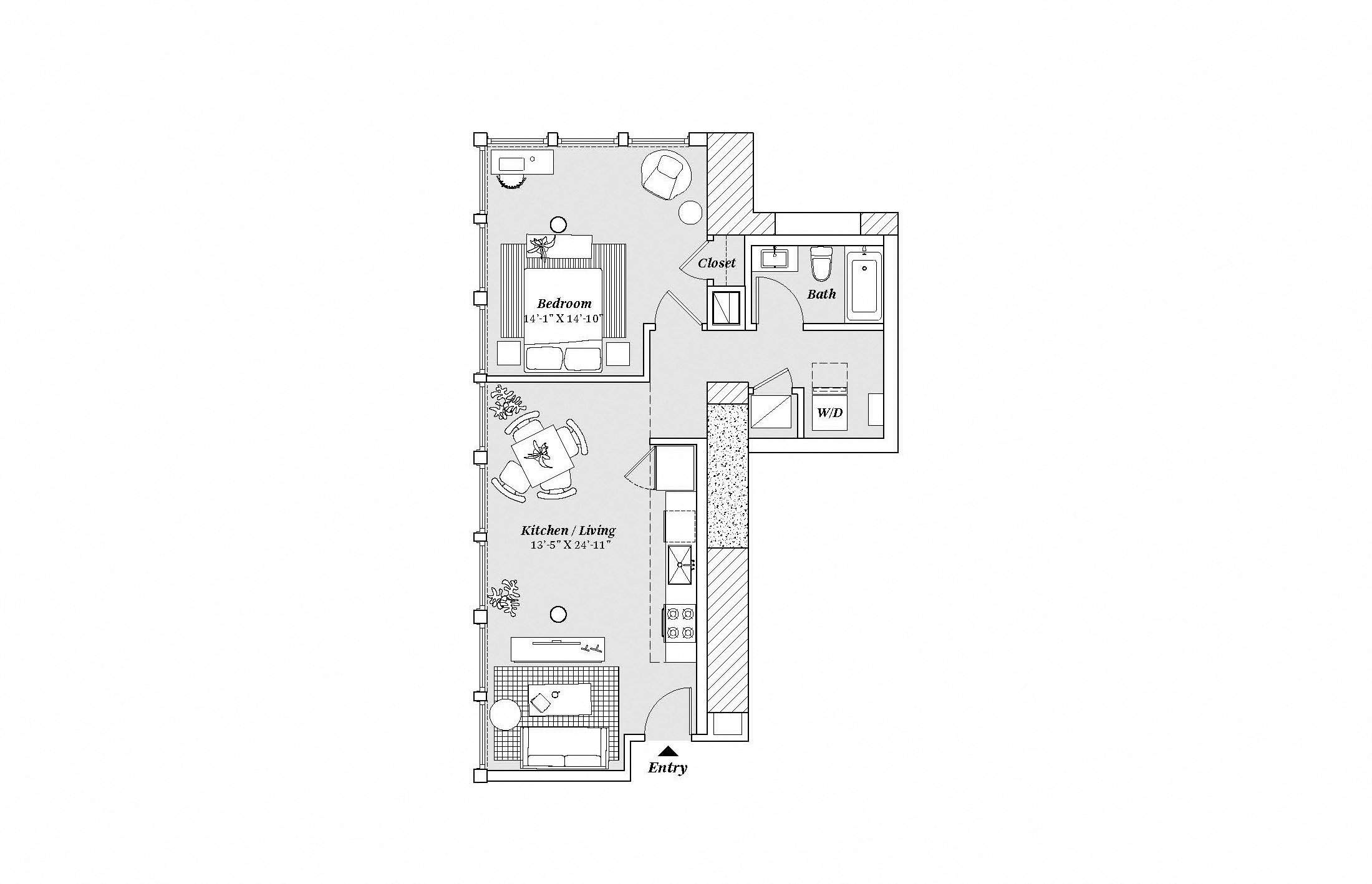 2 bed 2 bath B16 Floor Plan at 99 Front, Memphis, Tennessee