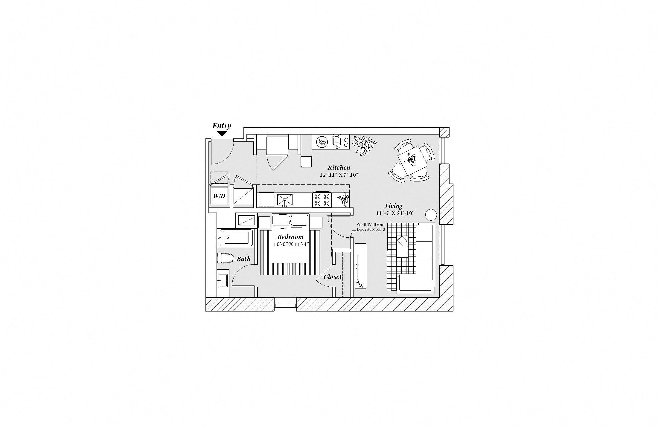 2 bed 2 bath B6 Floor Plan at 99 Front, Memphis