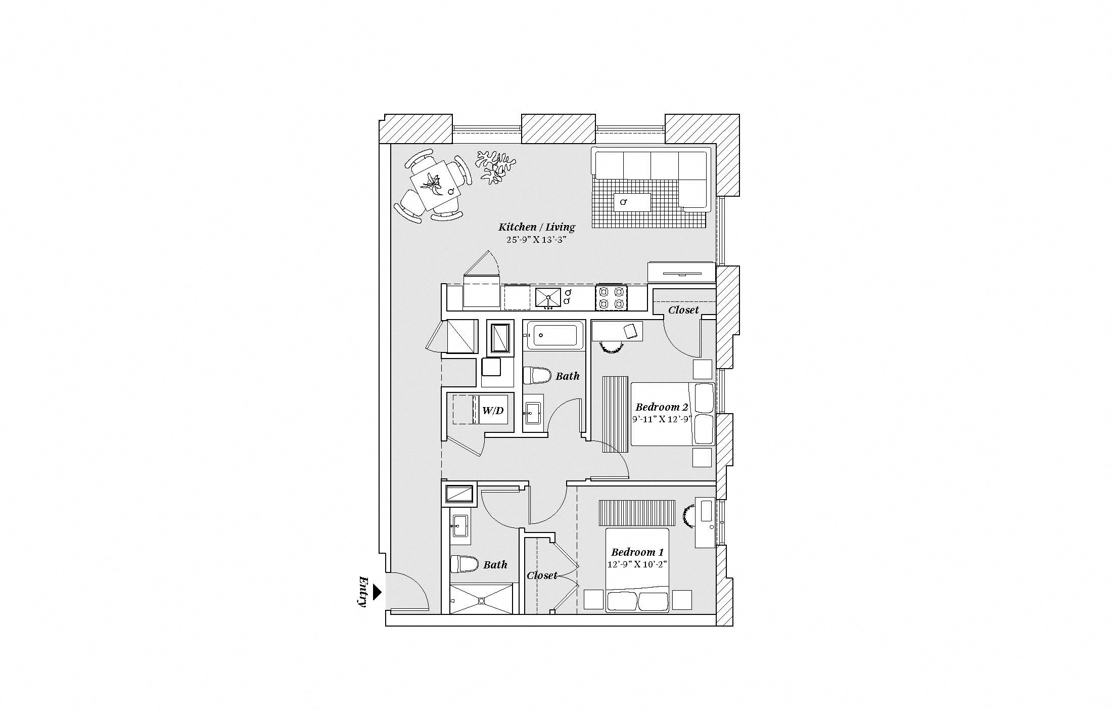 3 bed 2 bath C3 Floor Plan at 99 Front, Memphis, 38103
