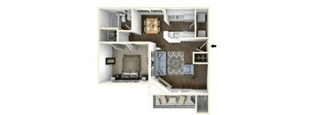 1 bedroom 1 bathroom A2 Floor Planat One Rocky Ridge Apartment, Georgia