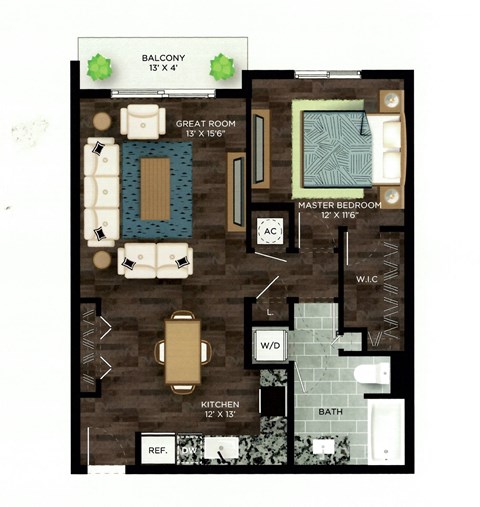 1 Bedroom B 1 Bath Floor Plan at Azola West Palm Beach, Florida, 33411