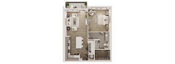 a floor plan of a one bedroom apartment with two bathrooms and a balcony at Livano Grand National, Orlando, 32819
