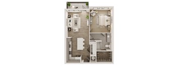 a floor plan of a one bedroom apartment with two bathrooms and a balcony at Livano Grand National, Orlando Florida