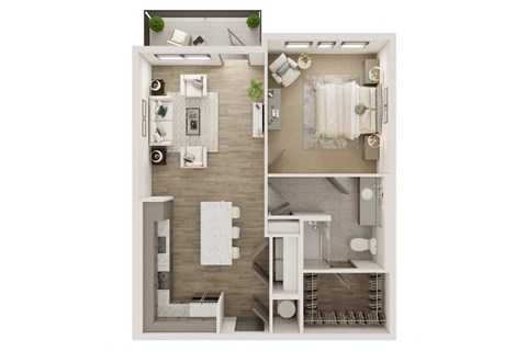 a floor plan of a one bedroom apartment with two bathrooms and a balcony at Livano Grand National, Orlando Florida