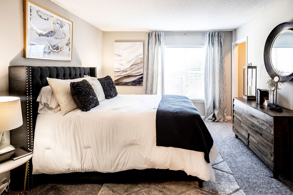 Bedroom with large window located at Addison on Cobblestone located in Fayetteville, GA 30215