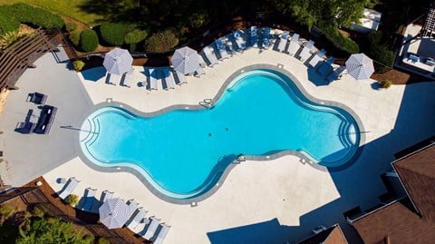 Aerial View of Pool and Pool Deck at One Rocky Ridge Apartment, Georgia