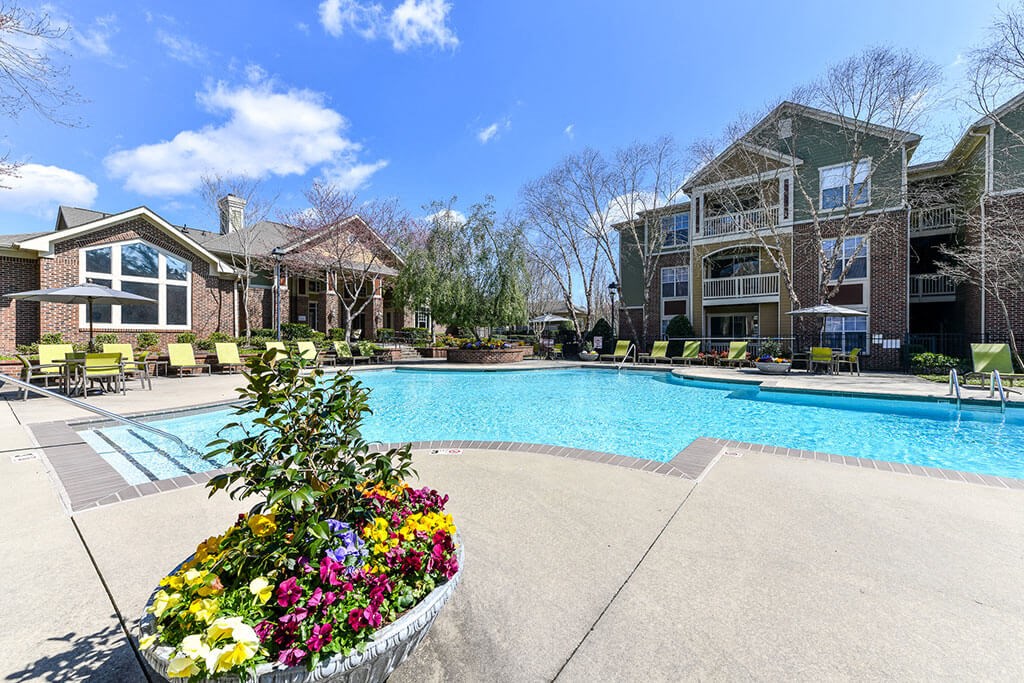 Enjoy one of our two sparkling swimming pools with more than enough lounge chairs to relax at Alden Place at South Square Apartments, Durham, NC 27707