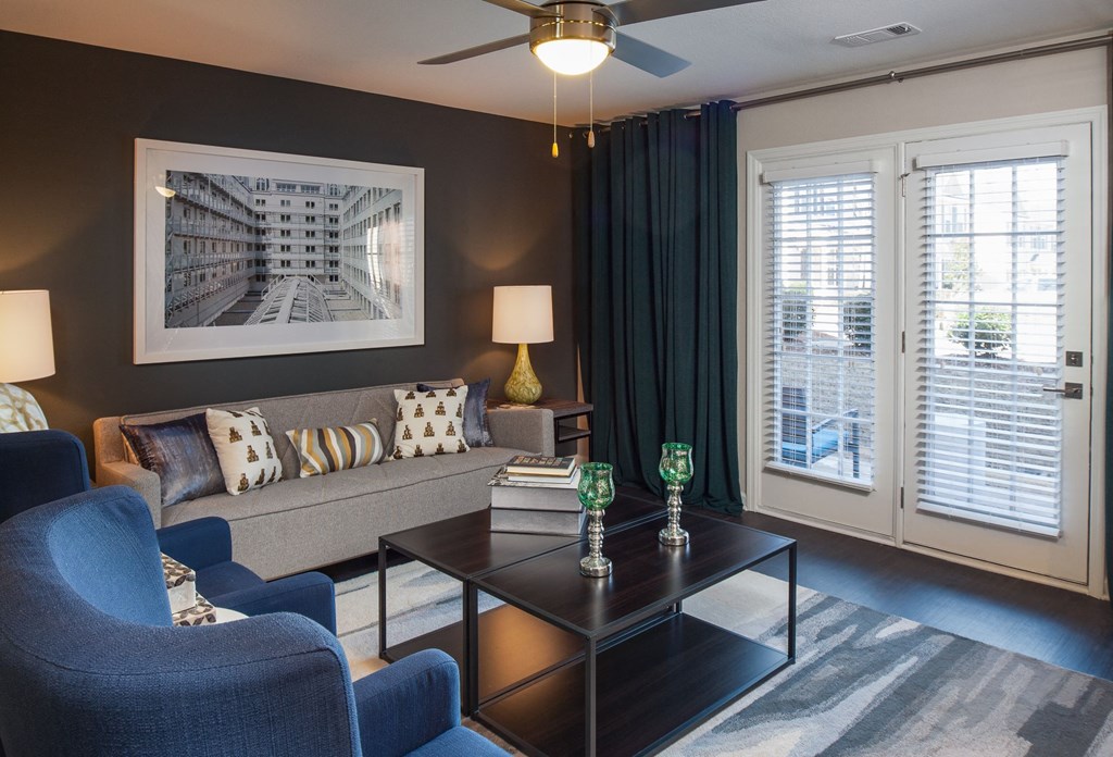 a living room with a couch and a coffee table