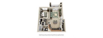 Piedmont 1 bed 1 bath floor plan  at Ansley Town Center, Evans